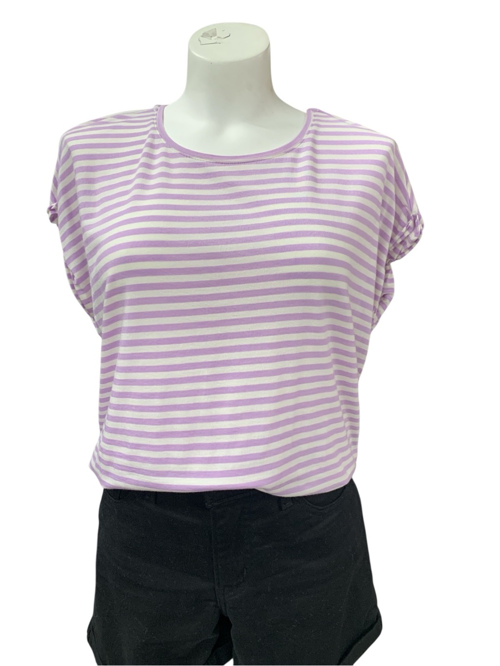 Aware By Vera Moda Lavender and White Striped Short Sleeve Tee Size M